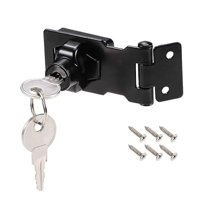 uxcell 2.5-inch Keyed Hasp Locks Zinc Alloy Twist Knob Keyed Locking Hasp W Screws for Door Cabinet Keyed Different Black