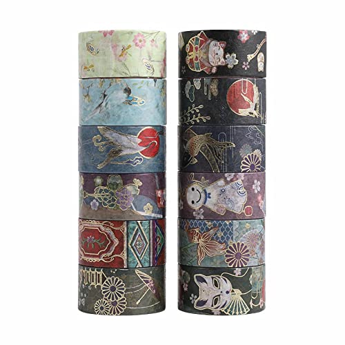 LGEGE 12 rotoli di nastro Washi Tape in stile giapponese, 20 mm di larghezza, modello di gatto, uccello,pesce,bambola,decorazione giapponese del nastro di mascheratura per album di ritagli,diario(2 m)