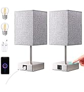 EDISHINE Lampe de Chevet Tactile Lot de 2, Lampes de Table avec Ports de Charge Type-C+USB-A, 3 L...