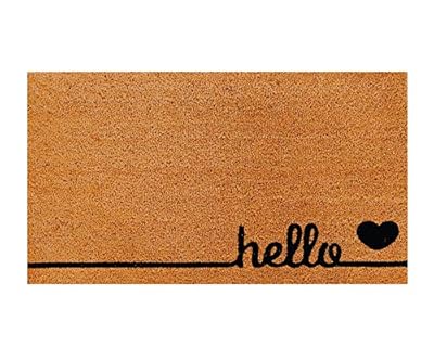 Theodore Magnus Natural Coir Doormat with Non-Slip Backing - 17 x 30 - Outdoor / Indoor (Natural - Hello Love)