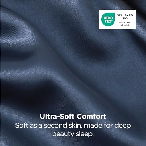 Image of Bedsure Satin Pillowcases, Similar to Silk Pillow Cases Queen Size Set of 2, Pillow Case for Sleeping Women with Envelope Closure, Gifts for Women Men, Blue, 20x30 Inches, 2pcs