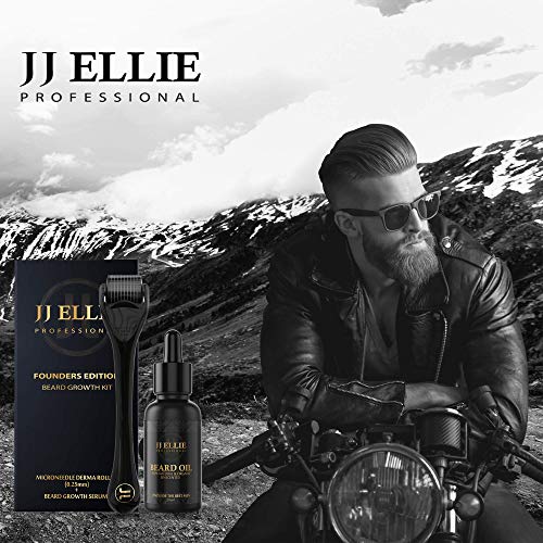 Beard Growth Kit Edition - 100% Natural Ingredients Beard Oil/Serum with The Best Active ingredients - Derma Roller Microneedling Kit for Face, Beard, and Hair Growth 0.25mm, 540 Micro Needle Roller