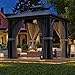 WKM 8x8 FT Hardtop Gazebo, Permanent Aluminum Gazebo with Galvanized Steel Double Roof, Outdoor Patio Pergola with Curtains and Breathable Netting for Garden, Lawn, Deck, Party