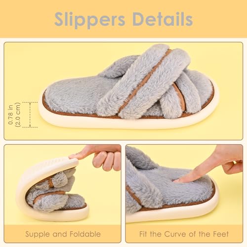Women's Cross Band Slippers with Cozy Comfy Lining, Plush Warm Furry Open Toe House Shoes, Non-Slip Sole Slippers for Women2