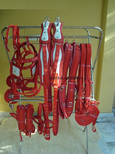 SHOWMEN CRAFT synthetic nylon Red Driving Harness For Double Horse Cart Available In 4 size (Shetland)
