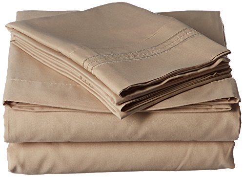 Anili Mili's Triple Stitch Embroidery Affordable 4 PC Bed Sheet Set - Queen Size, Tan Cream