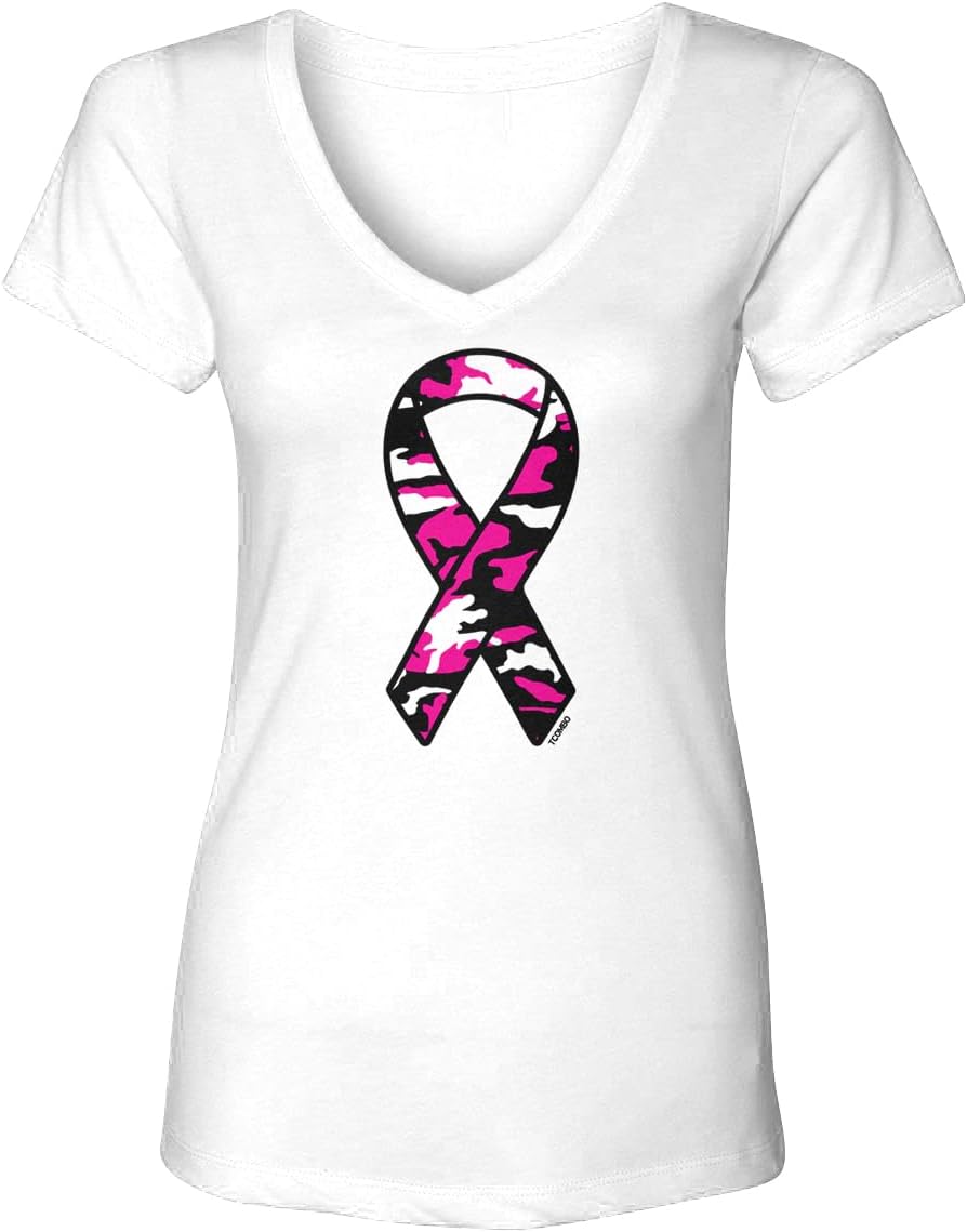 Tcombo Camoflauge Pink Ribbon - Breast Cancer Women's V-Neck T-Shirt