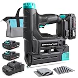 BLUEMARS 20V Cordless Brad Nailer and Staple Gun, 2x2.0Ah Batteries, 2.4A Charger, 1000pcs 18 Gauge Nails & Staples, Electric, 6 Depth Adjustment, for Upholstery Woodworking