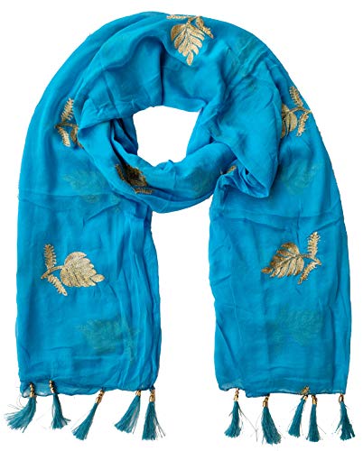 Image of YOUTHQUAKE Women's Golden Patti Work Embroidered Chiffon Dupatta for Womens & Girls With Latkan