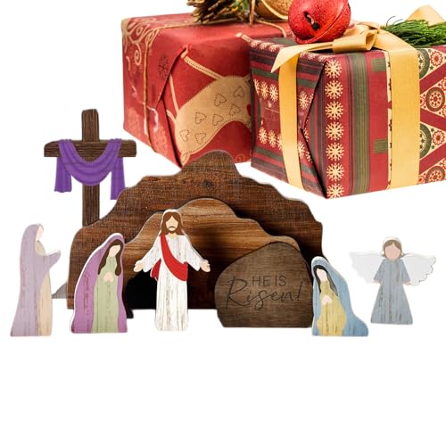 MFYOUPK Set del Belén De Navidad | Artesanías Cristianas De Madera De La Tumba De Jesús,Belén Navideño De Madera Cristiana con Tumba De Jesús | para Estantería Mesita de Noche Hogar Iglesia Adultos
