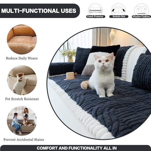 DREAMINGO Fuzzy Couch Covers for Dogs Non Slip Sofa Covers for Pets Washable Stripe Jacquard Couch Cushion Protector Plush Dog Bed Sofa Mat 27.6x70.9 Inch, Dark Grey — view 5