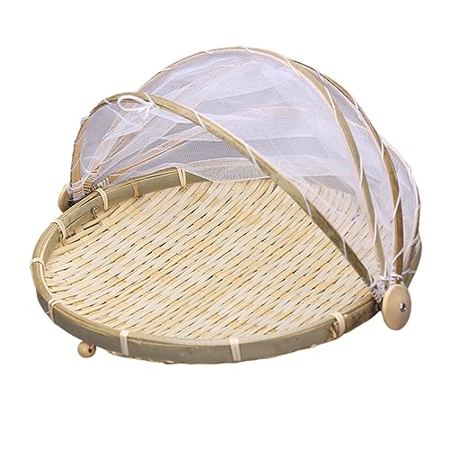 Alipis 1Pc Hand Woven Basket with Gauze Cover S Fruit and Vegetable Holder for Home and Picnic Use and Stylish Bread Storage