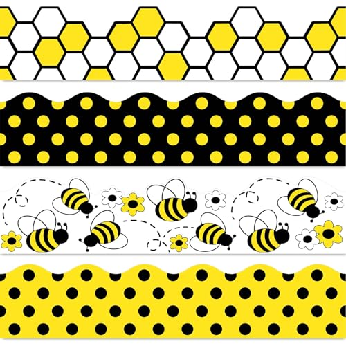 Image of Whaline 69 Ft Summer Bulletin Board Borders Bee Honeycomb Dot Flower Self-Adhesive Bulletin Board Trim for Bee Day Decoration Party Home Office