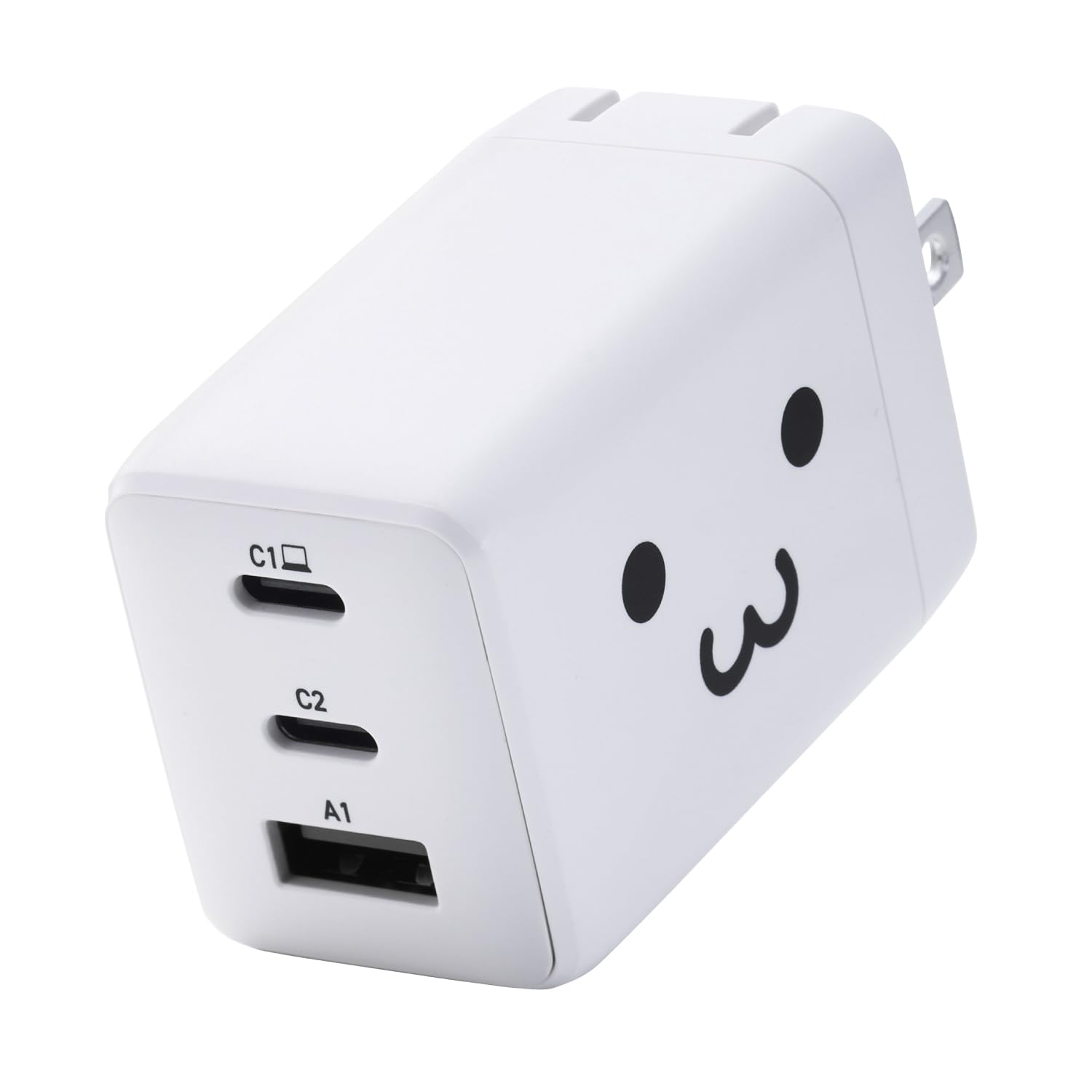 ELECOM Charger, Total 65W, 3 Ports, Type-C USB-A, USB PD Compatible, Swing-Type Plug, Shiro-chan, EC-AC10367WF - 1