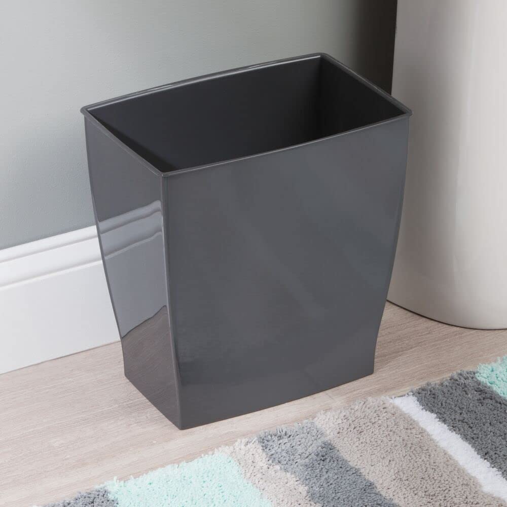 mDesign Plastic Rectangular Small 2 Gallon Trash Can - Wastebasket, Garbage Container Bin for Bathroom, Bedroom, Kitchen, Home Office, and Kids Room, Holds Waste, Recycling - Charcoal Gray