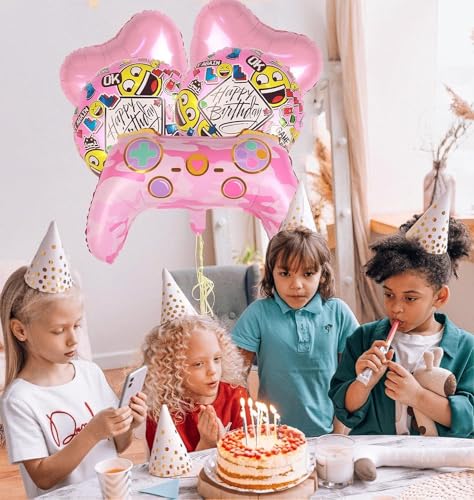 Image of Atpata Funky Gamer Birthday GAME ON! Foil Balloons (Set of 5) Video Game Theme Birthday Party - Gaming Console Shape Foil Balloon (Gaming Pink Balloons)