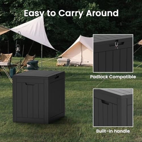 EasyUp 31 Gallon Deck Box,outdoor waterproof rattan pattern Patio storage box for Furniture Cushions Tools Pool Accessories and Toys,Lockable Resin Container Box Waterproof and UV Resistant (Black)