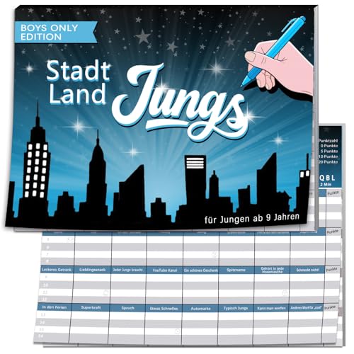 Stadt Land Jungs, Geschenk für Teenager Jungs ab 9 10 11 12 13 14 15 16 17 Jahre, Kartenspiel Geschenkidee für Adventskalender 2025 Jungen, Nikolaus, Weihnachten, Geburtstag, Activity Junior Spiel