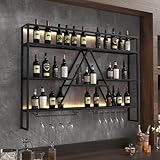 Wall Mounted Liquor Shelf with LED Lights – 47' Wall Bar Shelves with Glass Holder, Metal Bar Shelf for Kitchen or Home Bar Display