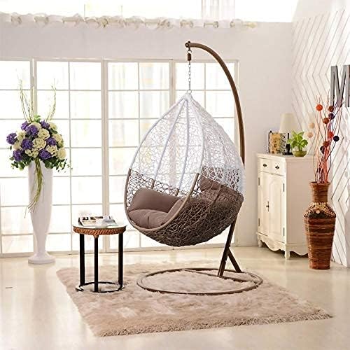 Blissful Backyards India Single Seater Swing Chair with Stand & Cushion Outdoor Indoor Balcony Garden Patio,Powder Coated Frame,UV Protected Wicker,Premium Cushion AF_in_005