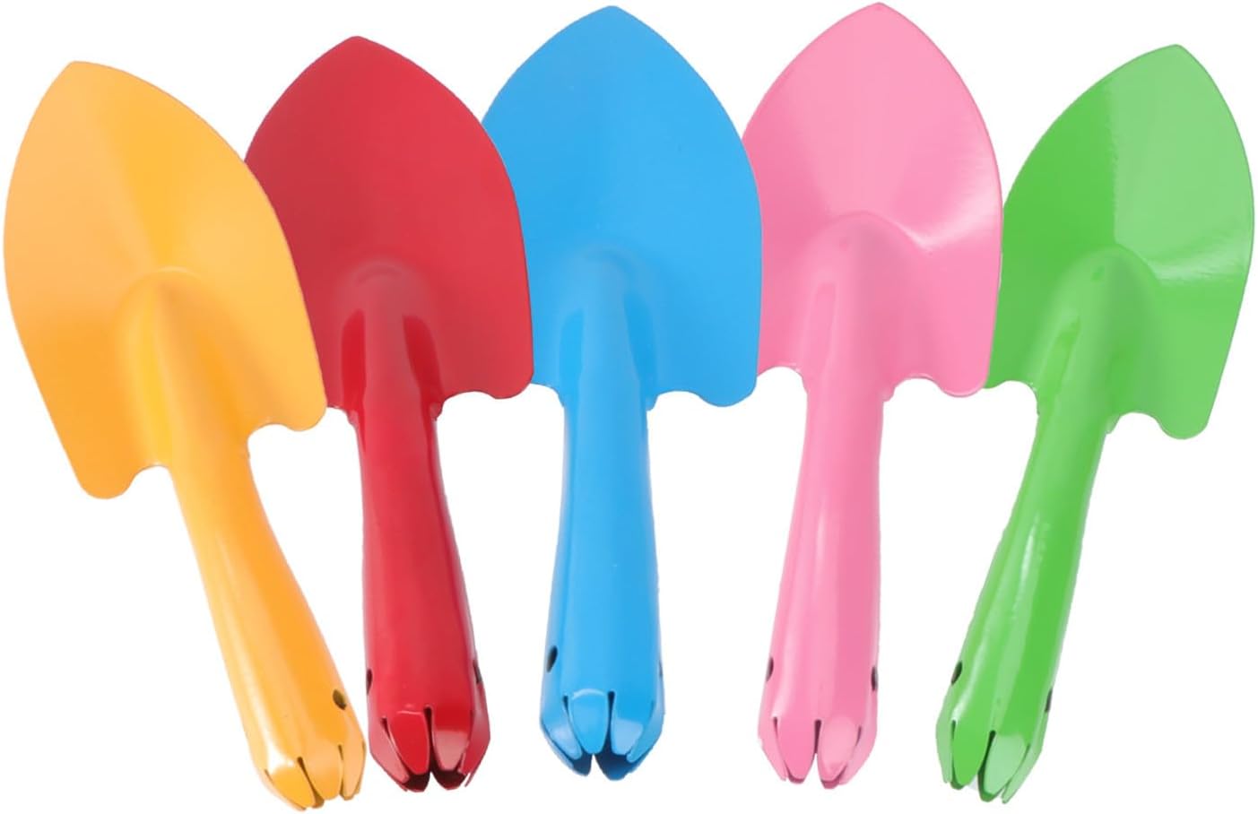 jojofuny 5pcs Small Colored Iron Gardening Shovel Set for Outdoor Camping and Garden Transplanting, Multi-Color Mini Hand Trowels for Flowerpot Soil Loosening and Yard Use