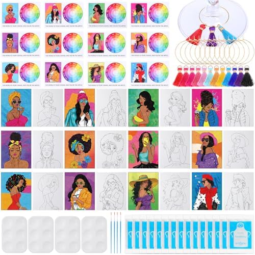 8 Pack Paint And Sip Canvas Painting Kit Pre DrawnCanvas To Paint For Stretched Paint And Sip Set For Adults Girls For Party, Afro Queen Canvas Couples Painting Kits Date Night