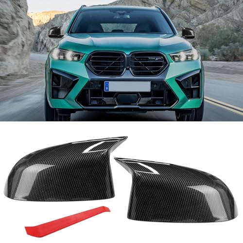Jaronx Compatible with BMW Mirror Cover X3 G01/X4 G02/X5 G05/X7 G07 2019-2024,X6 G06 2020-2024, M Style Carbon Fiber Pattern Rearview Mirror Caps Cover for BMW, Horn Clip-on Left Right Side