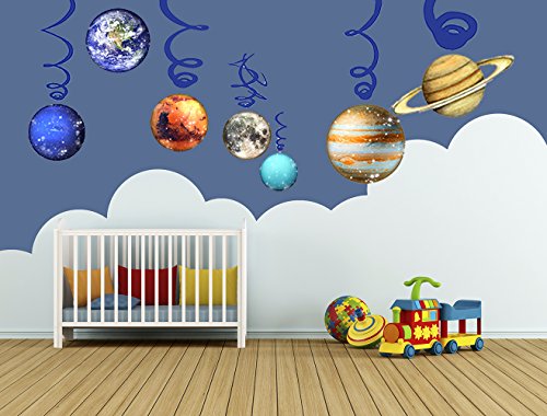 Hadeeong Space Hanging Decor, Solar System Hanging Swirl Party Supplies Space Happy Birthday Banner For Boys Girls Kids Space Themed Planets Birthday Party Favor Supplies 30Pcs #TOP6