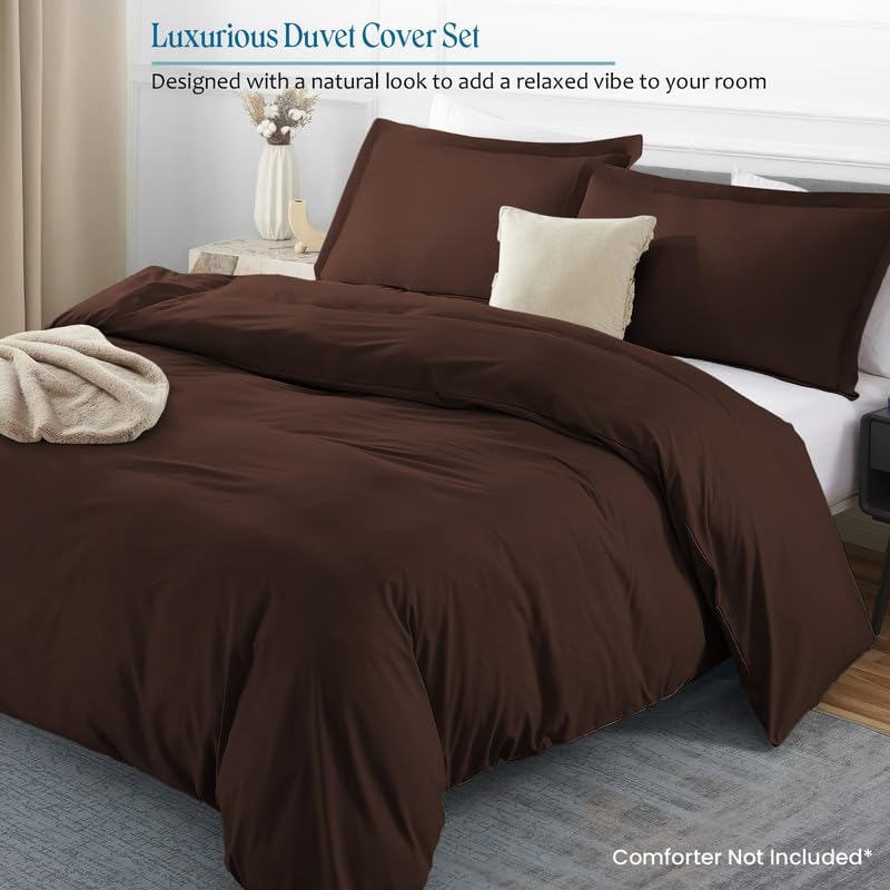1-Piece Full Size Duvet Cover Only, 88" x 88", 100% Egyptian Cotton, 600 Thread Count, Chocolate Solid, Zipper Closure, Lightweight Cooling Duvet Cover, Soft Breathable Bedding