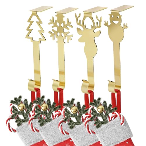4 ganchos de metal resistentes antideslizantes para colgar en la chimenea, para colgar guirnaldas navideñas, para ventanas de fiesta, mostradores, mesas, estantes, escaleras, decoración navideña