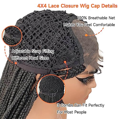 Estilar 30'' Box Braided Wigs Knotless Braided Wigs For Black Women Hand Braided 4X4 Lace Long Box Braided Wigs With Baby Hair Synthetic Lace Wig Cornrow Twisted Braided Wigs Natural Black (30 Inch) #TOP2