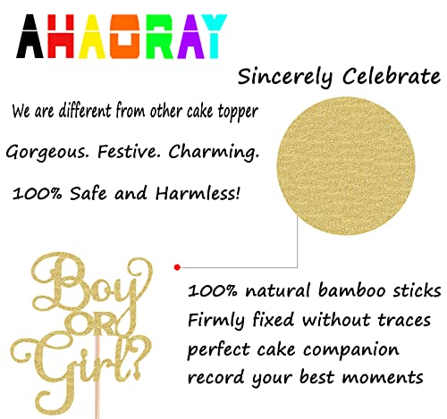 Ahaoray Boy Or Girl Cake Topper - Gold Glitter Baby Boy Or Girl Gender Reveal Party Cake Decorations Supplies, For Baby Shower/ 1St Birthday Party/ Baby Party Photo Booth Props #TOP6