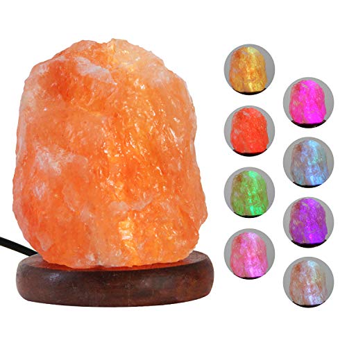 Pursalt USB Himalayan Salt Lamp Night Light, Natural Small Crystal Pink Salt Rock Lamp with 8 Colors Changing, Hand Carved Taly Wood Base, Real Himalayan Salt Lamp from Pakistan for Christmas Gifts