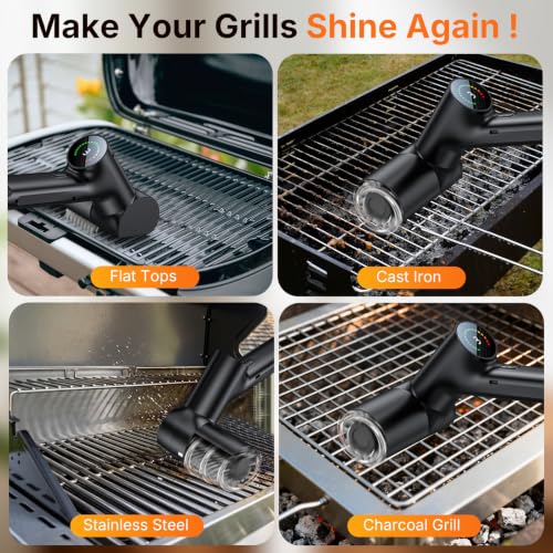 Cook Time Electric Grill Brush for Outdoor, Portable BBQ Grill Cleaner | LED Light, 2 Replaceable Head, 3-Speed,LED Display, Gill Cleaning Brush Grill Accessories for Charcoal Grill, Gifts for Men - image 7