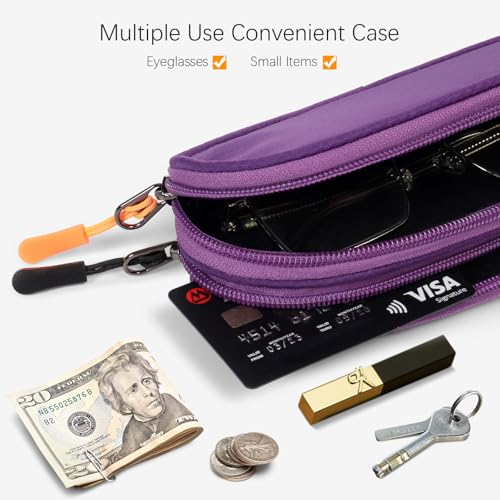 Image of Double Eyeglasses Case Soft Portable Zipper Sunglasses Pouch with Keychain Clip for Men Women