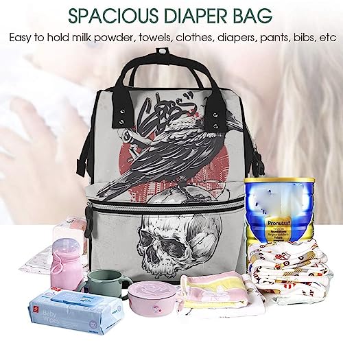 Sac à dos ordinateur motif corbeau skull pour homme et femme, grand compartiment style urbain - 5