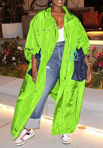 Women's Trench Coat Oversized Long Jacket Windbreaker Zipper Up Raincoat with Pockets Outerwear3