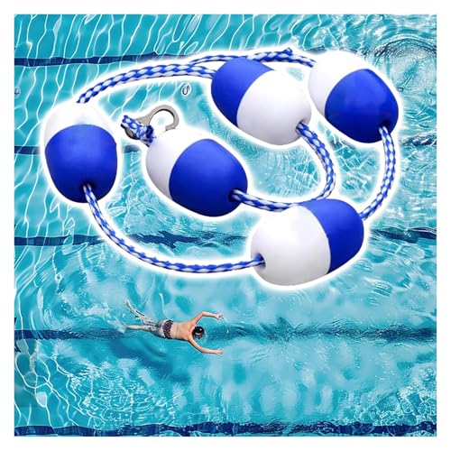 Pool Divider Rope Deep Shallow End for Kids, Commercial Pool Safety Divider Rope, Inside Outside Blue and White Safety Pool Float Rope with Hooks, Replacement Float String(Length 38ft)