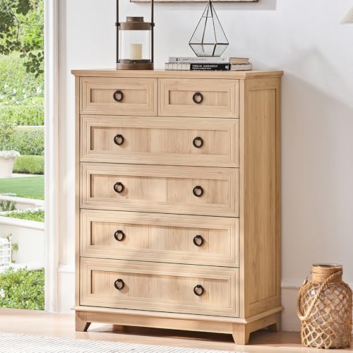 Joaxswe Farmhouse 6 Drawer Dresser for Bedroom, 41" Tall Small Dressers & Chest of Drawers, Rustic Wood Dresser with Metal Handle, Storage Organizer Closet for Living Room, Hallway, Entryway
