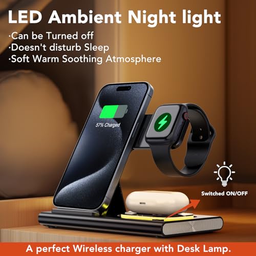 3-in-1 Foldable Charging Station for Apple Devices: Fast Wireless Charger and Travel Dock for iPhone, iWatch, and AirPods (Black)