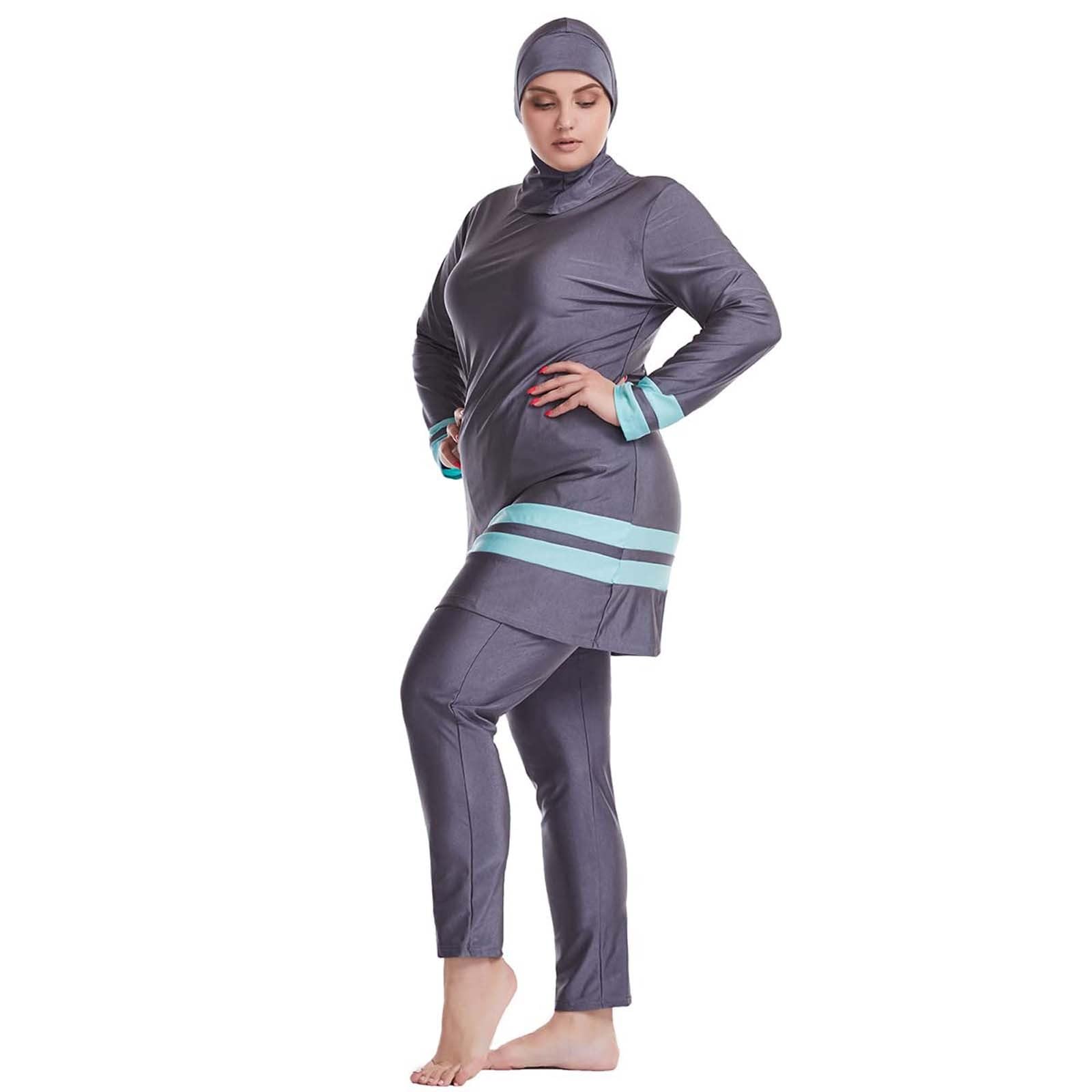 Femmes été Burkini Musulman Maillots de Bain Femme 3 Pièces Maillot de Bain Maillot de Bain Manches Longues Plage Maillot de Bain Plage Cover Ups