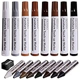 Furniture Markers Touch Up, Upgrade Wood Furniture Repair Kit, Premium Wood Scratch Repair Markers and Wax Sticks for Wood Stains Scratches Hardwood Wooden Floors Tables, Set of 17