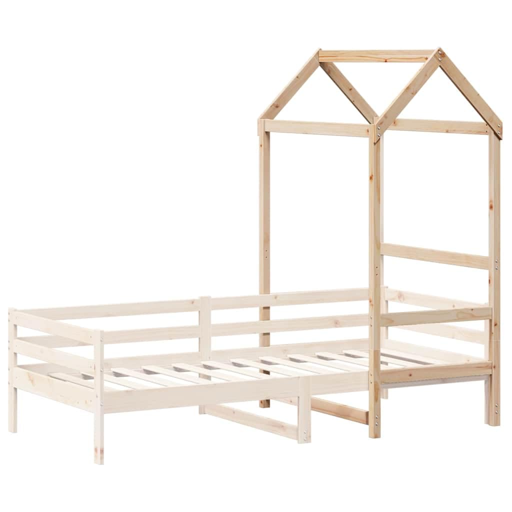 Cuna con techo de 98 x 70 x 176,5 cm de pino macizo con aspecto rústico, adecuado para marco de cama, accesorios, cama de juegos, habitación infantil, duradera, fijación estable, fácil