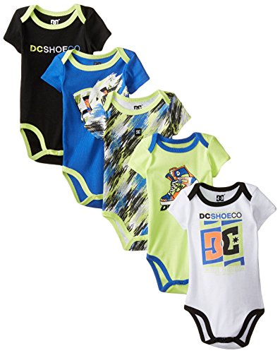 DC Shoes Co Baby Boys' Newborn 5 Pack Bodysuits-Blue Lime Black Group