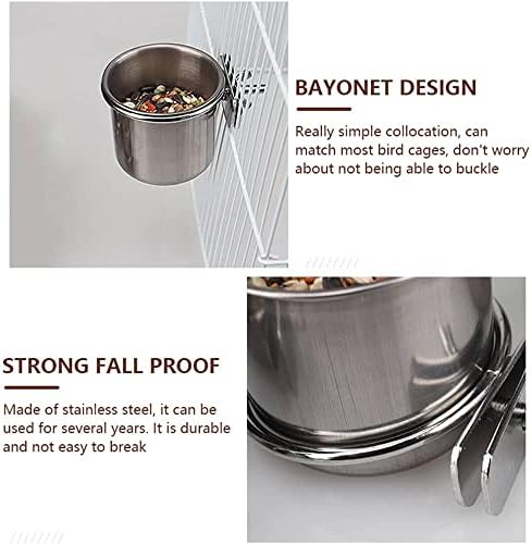 YAXIDAEVER 2 Pcs Stainless Steel Parrot Feeding Cups,Bird Feeding Dish Cups with Clamp,Parrot Food Bowl Clamp Holder,Bird Cage Water Bowl for Bird Parrot Small Animal