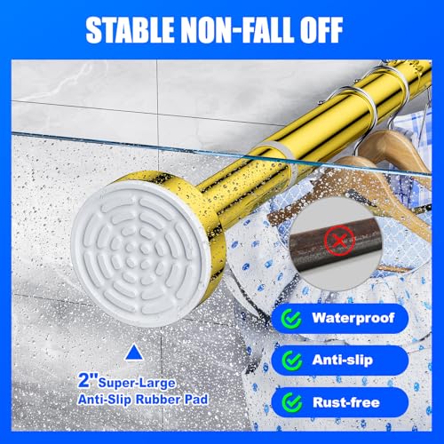 Image of Ausemku Shower Curtain Rod - 32-43 Inch Rustproof Tension Rod, Non-Slip Spring Design, No Drilling Adjustable Curtain Rod for Bathroom, Kitchen, and Closet(Gold)