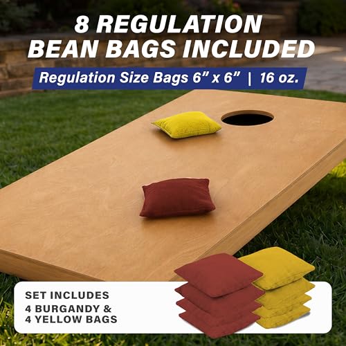 Image of GoSports 4 ft x 2 ft Regulation Size Wooden Cornhole Boards Set with Light Brown Finish - Includes Carrying Case (Choose Your Colors)