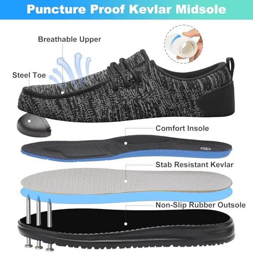 Image of VikoViren Slip On Steel Toe Shoes Men Loafers Safety Work Sneakers | Non Slip, Puncture Proof, Lightweight, Comfortable, Breathable, Indestructible Loafers Construction Shoes, Tennis, Casual