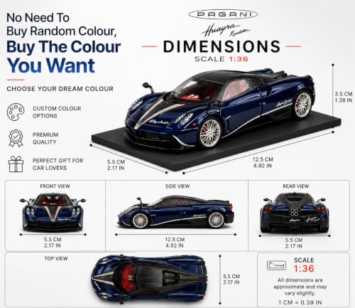Image of Pagani Huayra Roadster Die-Cast Metal Model Car, 1:36 Scale, Pull-Back Action, Gull-Wing Opening Doors. (Pagani Huayra Blue)