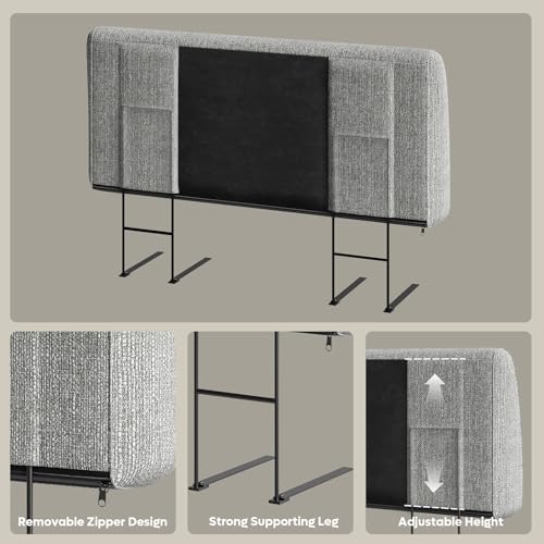Image of Pinmoco 4.7 inch Headboard for Full Size Bed, No Drill Needed, Gray | 5-Min Assembly, Upholstered Headboard for 8-14 Inch Mattress, Washable Cover, Perfect for Renters Dorm Kids Pet